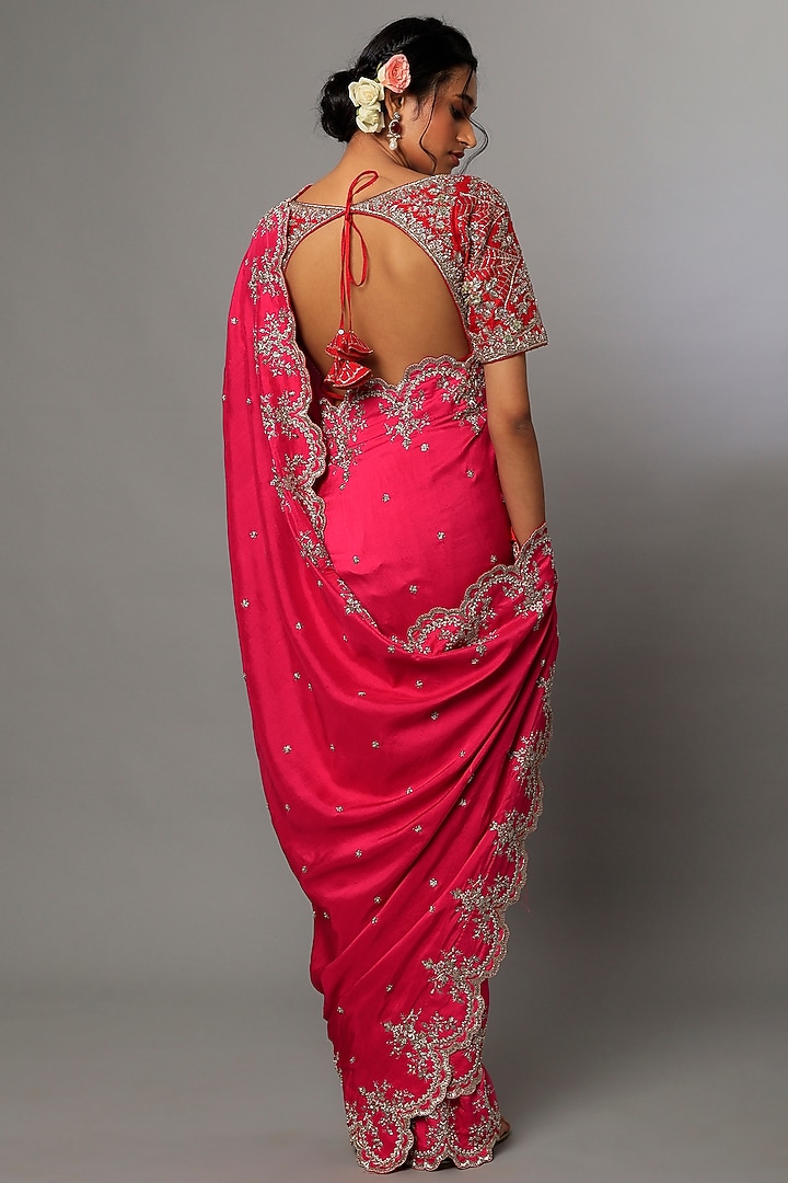 Fuchsia Embroidered Reception Saree Set by Anushree Reddy at Pernia's Pop Up Shop