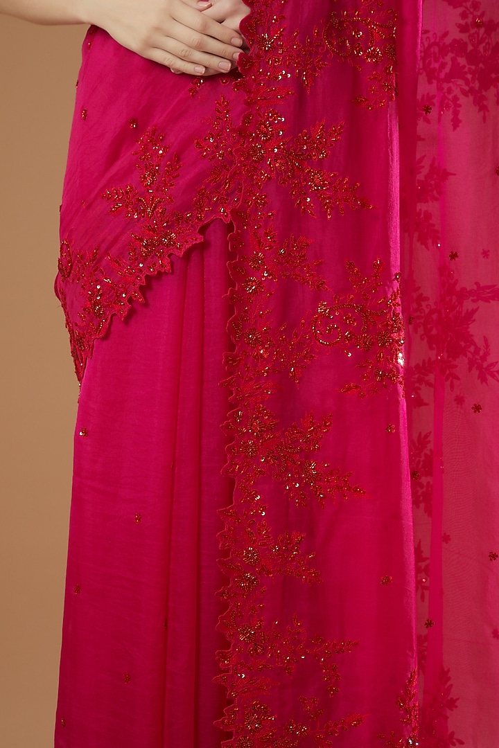 Red Embroidered Reception Saree Set by Anushree Reddy at Pernia's Pop Up Shop