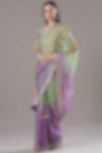 Purple & Green Embroidered Saree Set by Anushree Reddy at Pernia's Pop Up Shop