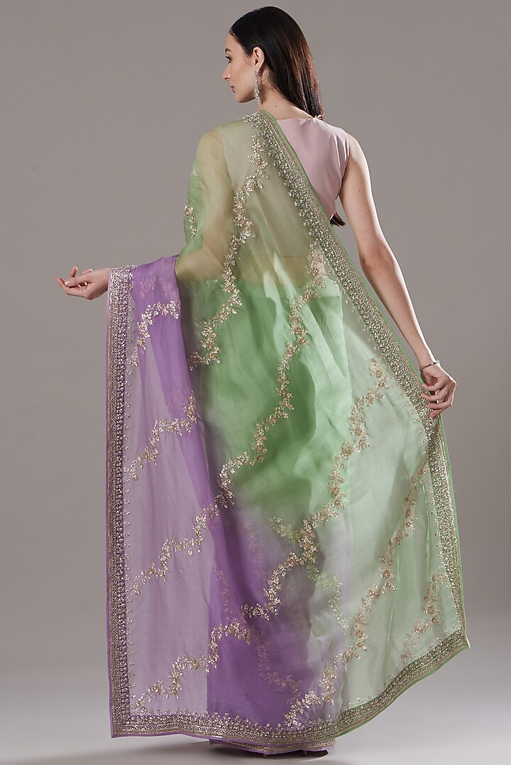 Purple & Green Embroidered Reception Saree Set by Anushree Reddy at Pernia's Pop Up Shop