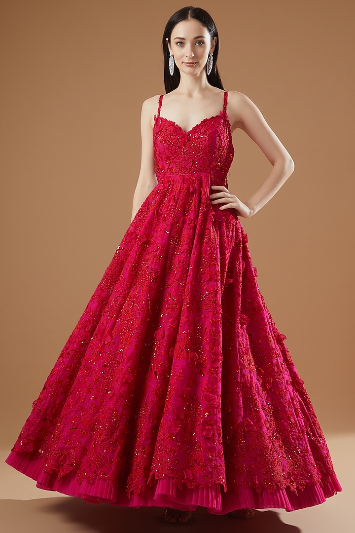 Red Embellished Gown by Anushree Reddy