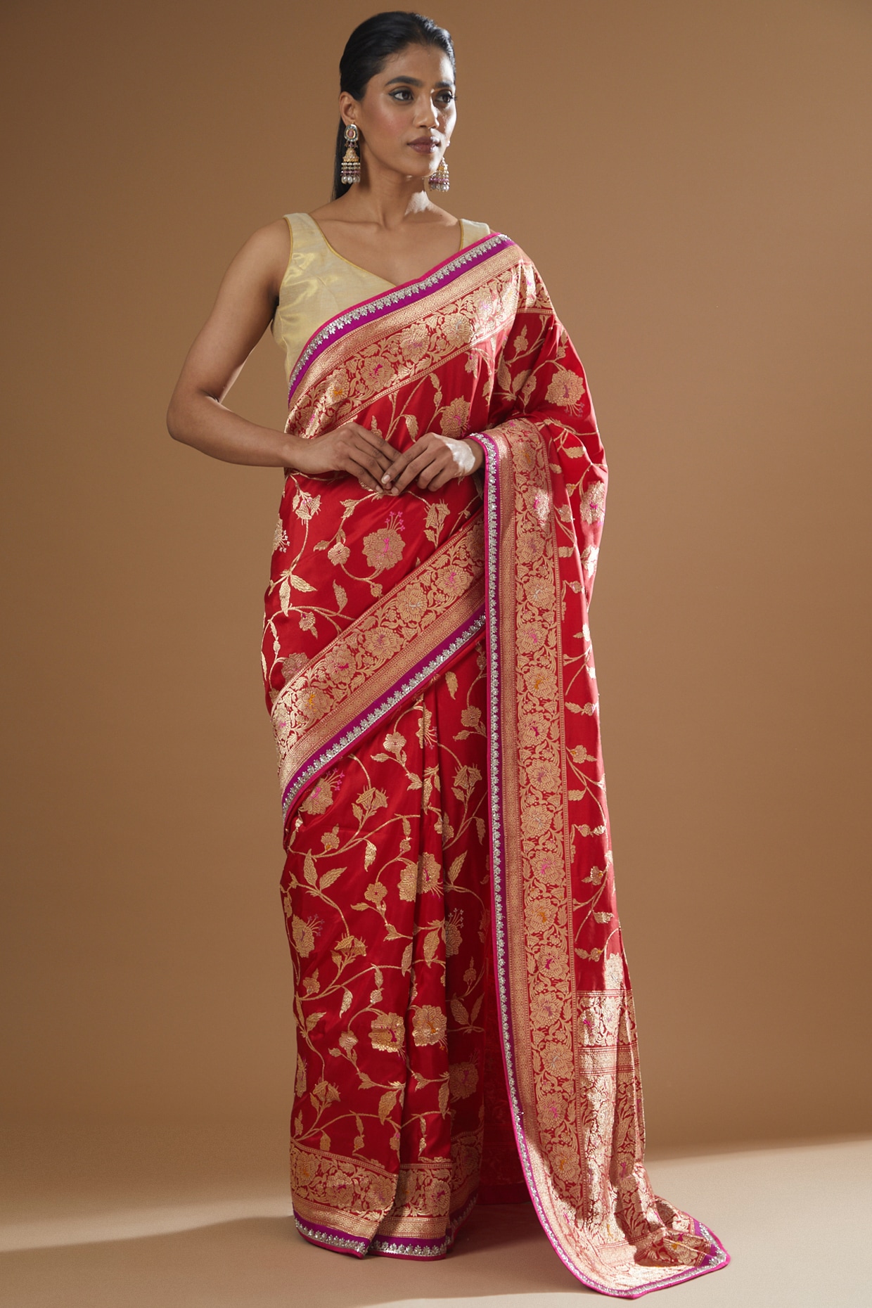 Ruby Red Woven Brocade Paithani Silk Saree – zarikaariindia.com