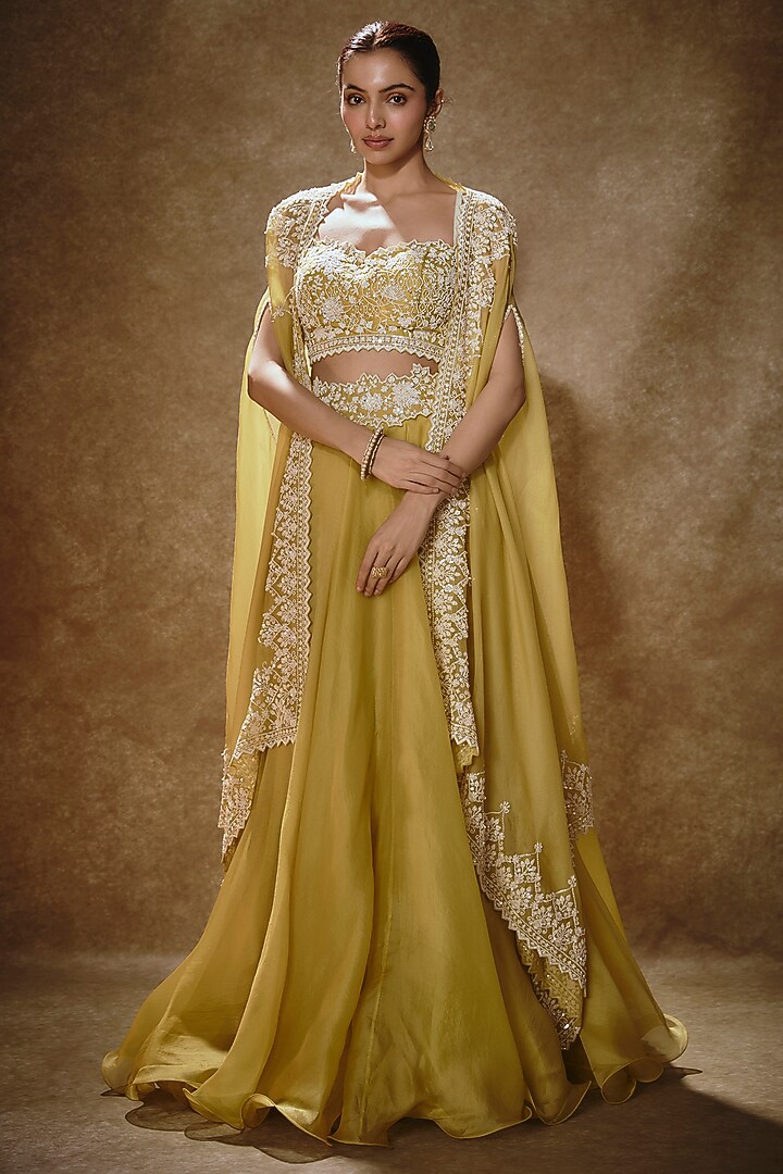 Yellow Organza Cape Set by Anushree Reddy at Pernia's Pop Up Shop