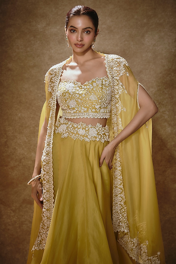 Yellow Organza Cape Set by Anushree Reddy at Pernia's Pop Up Shop