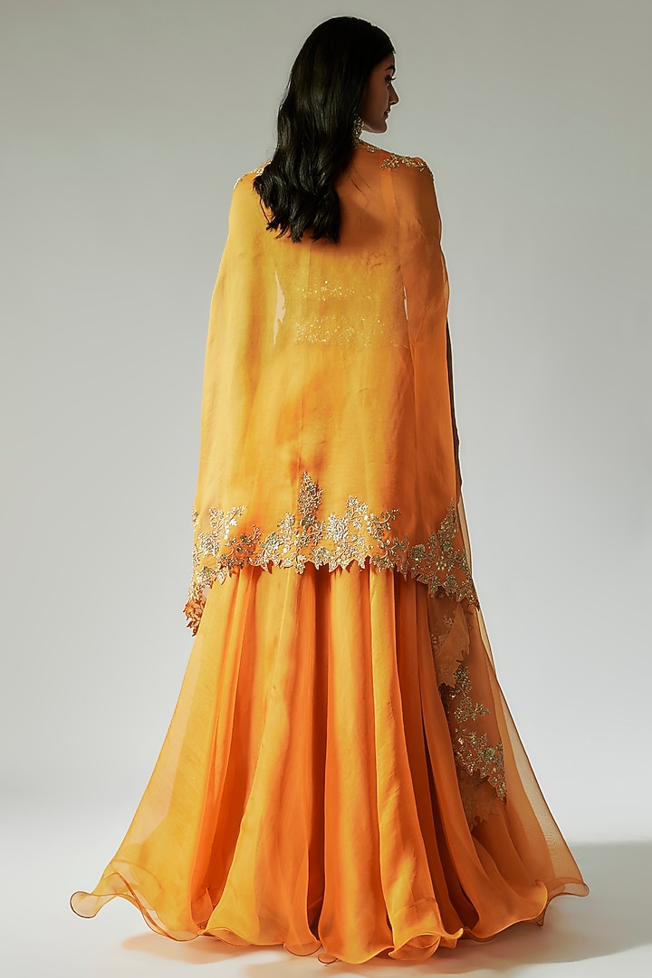 Yellow Organza Embroidered Cape Set by Anushree Reddy at Pernia's Pop Up Shop