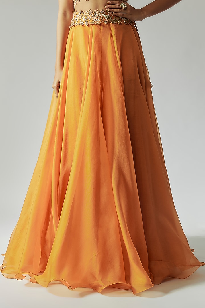 Yellow Organza Embroidered Cape Set by Anushree Reddy at Pernia's Pop Up Shop