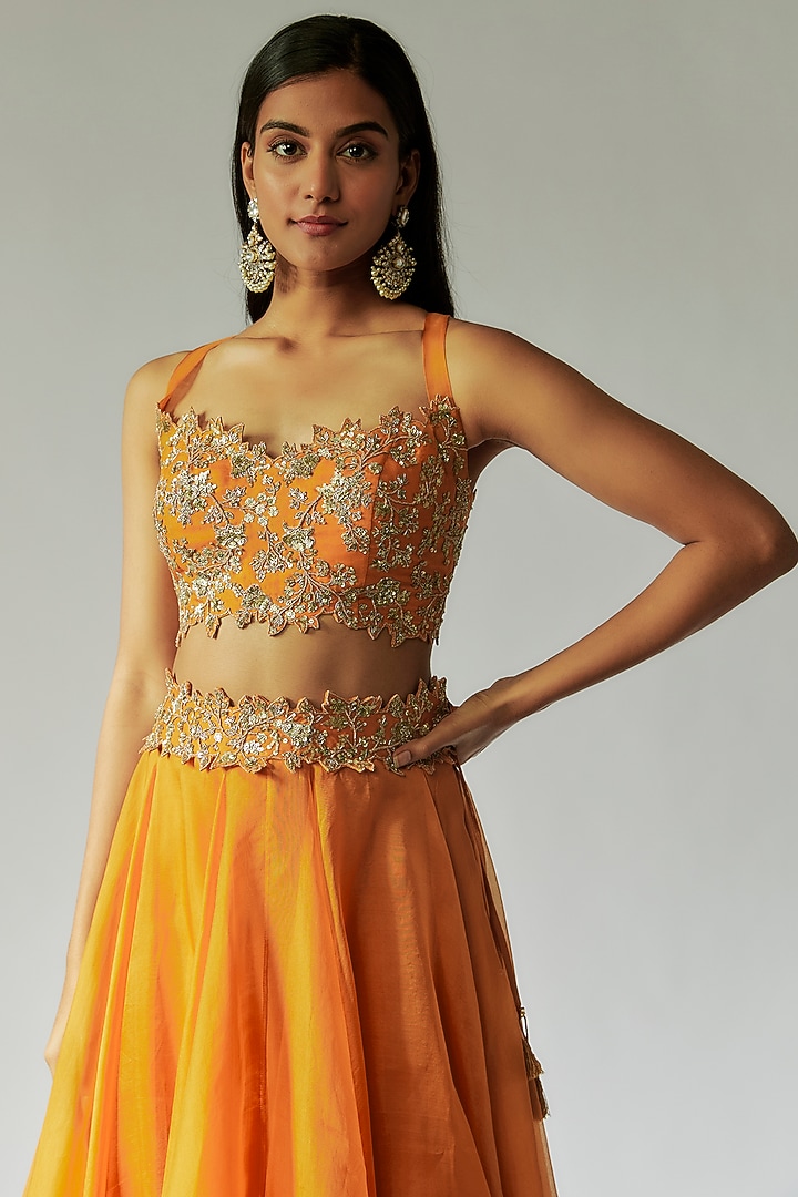 Yellow Organza Embroidered Cape Set by Anushree Reddy at Pernia's Pop Up Shop