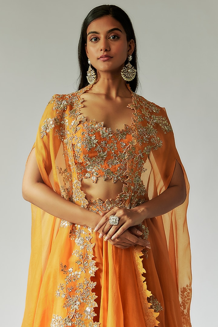 Yellow Organza Embroidered Cape Set by Anushree Reddy at Pernia's Pop Up Shop