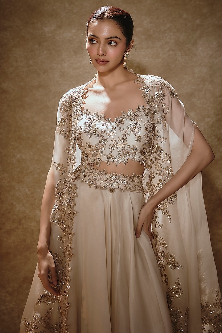 Ivory Organza Cape Set by Anushree Reddy at Pernia's Pop Up Shop