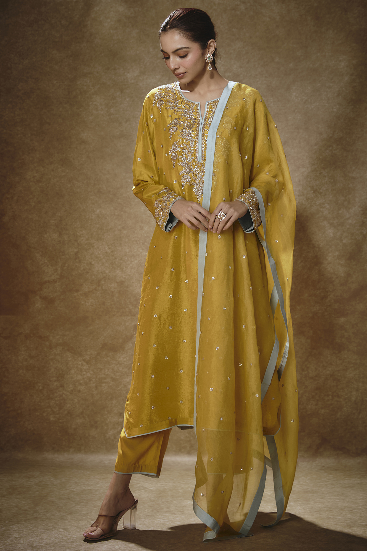 Red Dupion Silk Kurta Set by Anushree Reddy at Pernia's Pop Up Shop