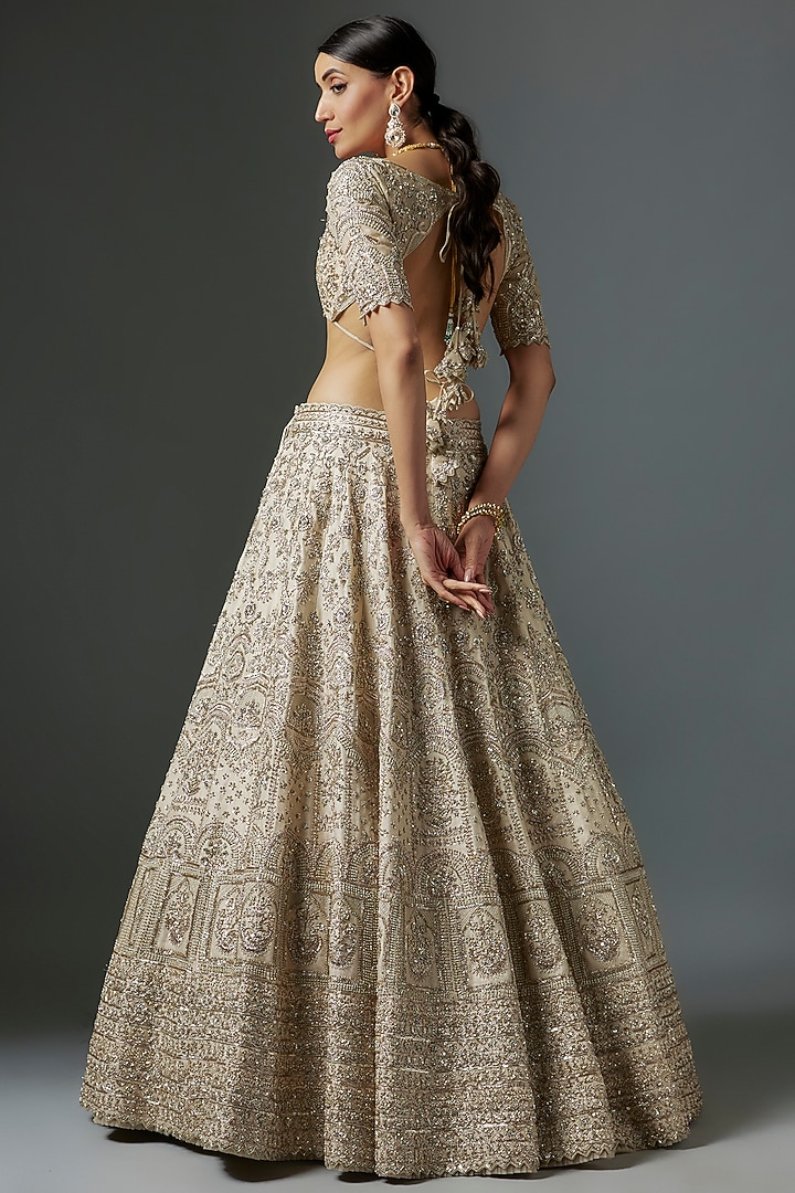 Ivory Organza Zardosi Hand Embroidered Bridal Lehenga Set by Anushree Reddy at Pernia's Pop Up Shop