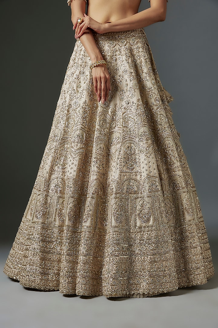 Ivory Organza Zardosi Hand Embroidered Bridal Lehenga Set by Anushree Reddy at Pernia's Pop Up Shop