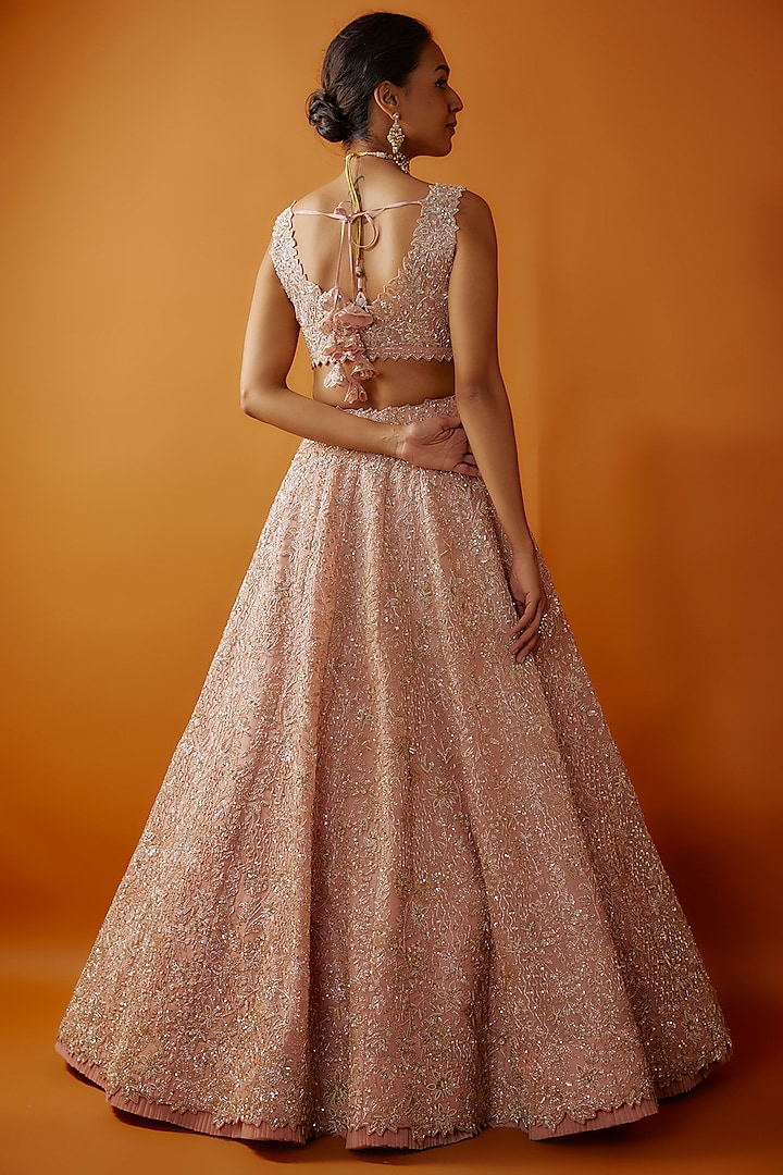 Pale Pink Organza Cutdana Embroidered Bridal Lehenga Set by Anushree Reddy at Pernia's Pop Up Shop