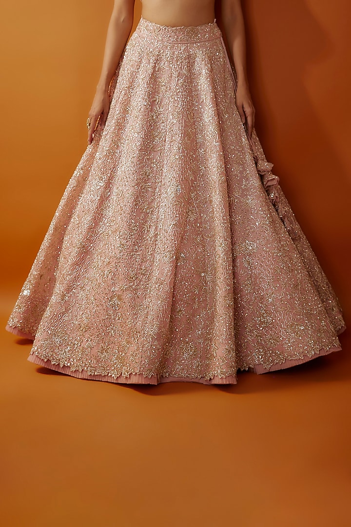 Pale Pink Organza Cutdana Embroidered Bridal Lehenga Set by Anushree Reddy at Pernia's Pop Up Shop