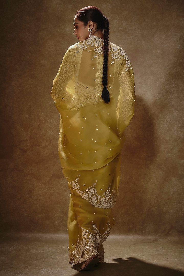 Yellow Organza Reception Saree Set by Anushree Reddy at Pernia's Pop Up Shop