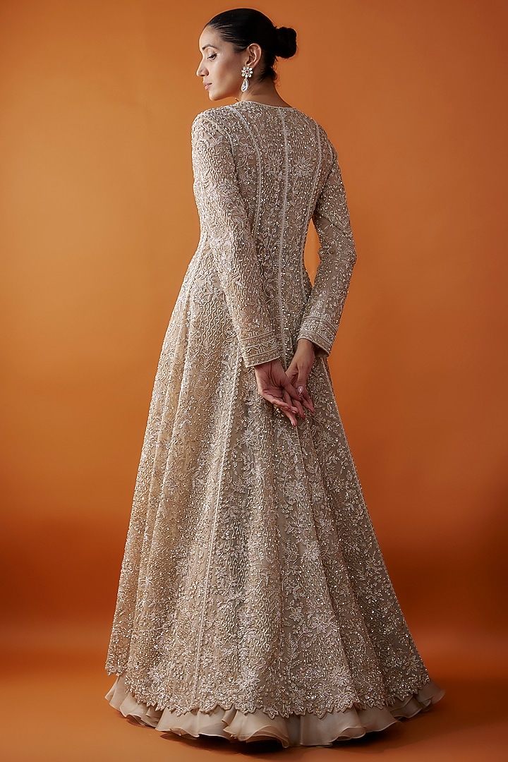 Champagne Organza Embroidered Jacket Set by Anushree Reddy at Pernia's Pop Up Shop
