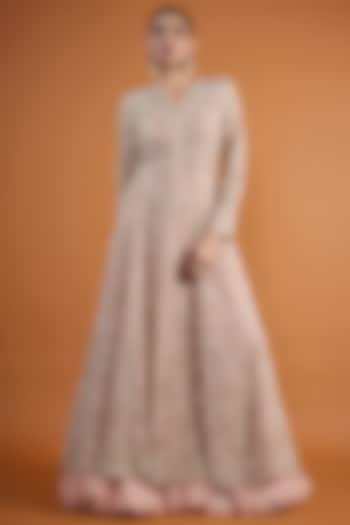 Blush Pink Net Hand Embroidered Jacket Set by Anushree Reddy at Pernia's Pop Up Shop