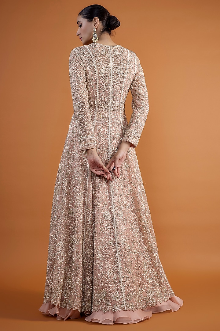Blush Pink Net Hand Embroidered Jacket Set by Anushree Reddy at Pernia's Pop Up Shop