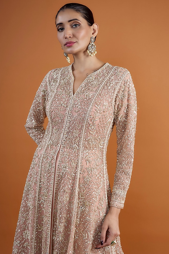 Blush Pink Net Hand Embroidered Jacket Set by Anushree Reddy at Pernia's Pop Up Shop
