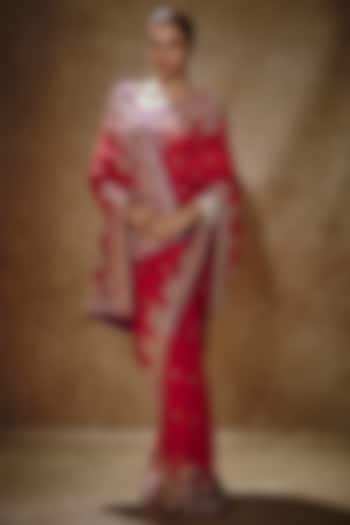 Red Dupion Silk Saree Set by Anushree Reddy at Pernia's Pop Up Shop