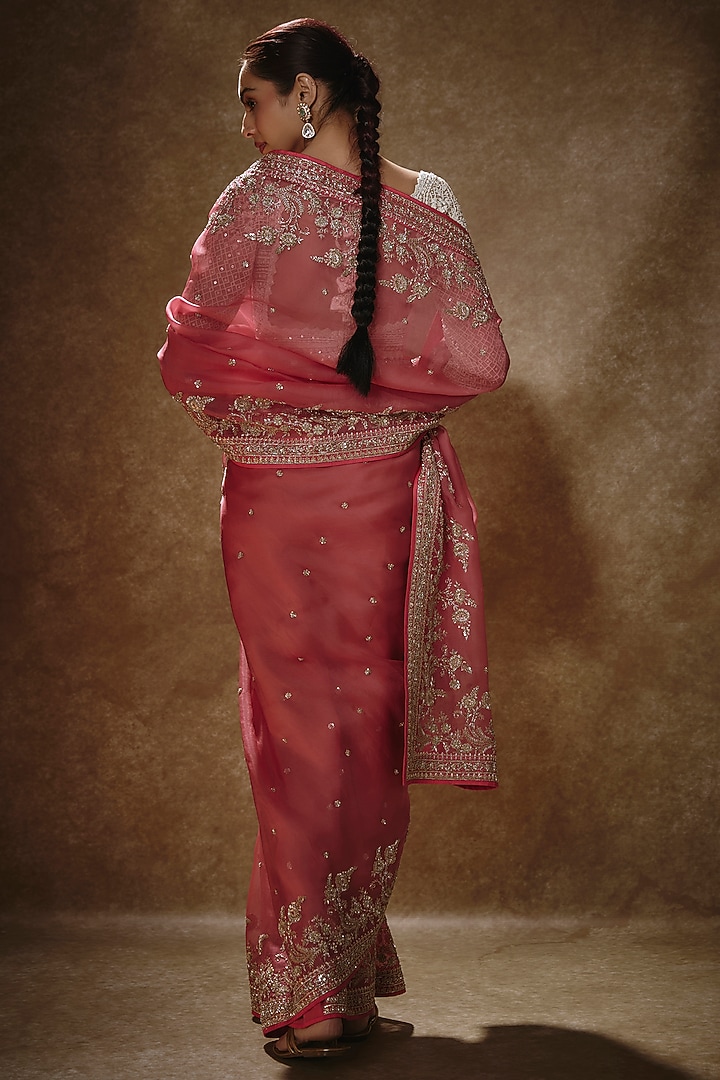 Pink Organza Bridal Saree Set by Anushree Reddy at Pernia's Pop Up Shop