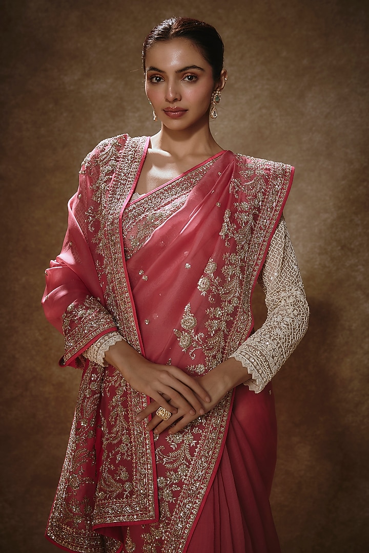 Pink Organza Bridal Saree Set by Anushree Reddy at Pernia's Pop Up Shop