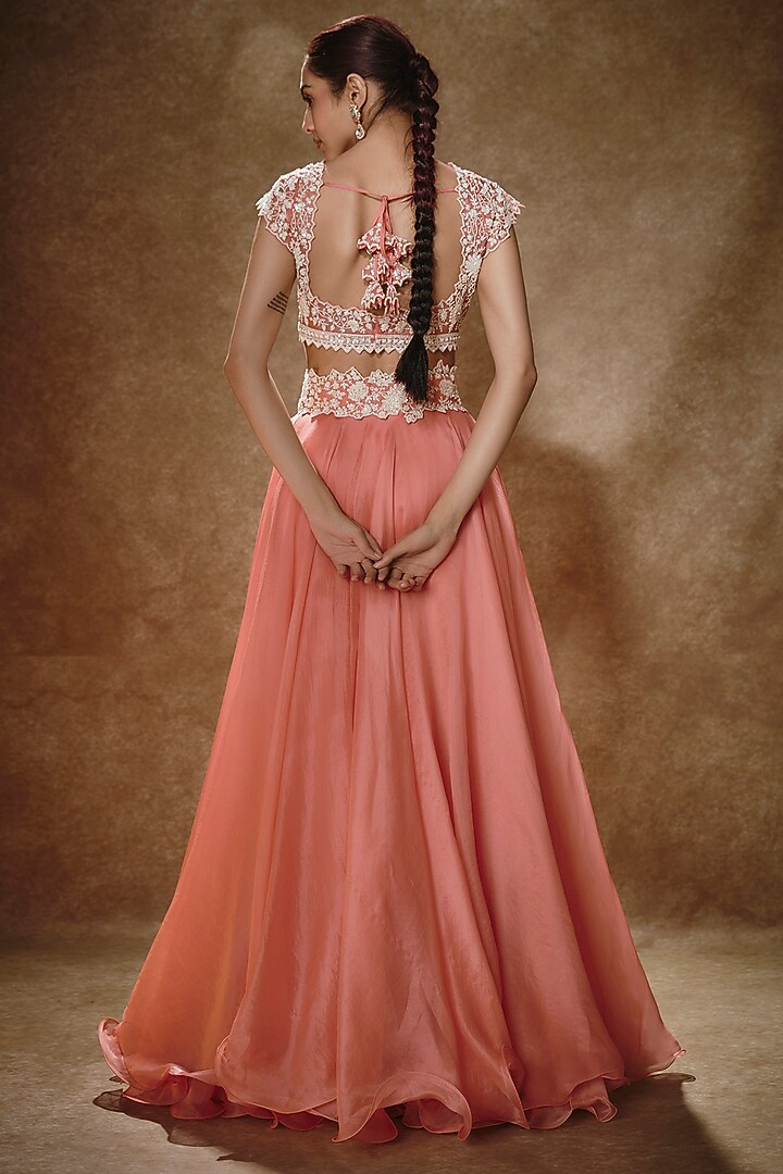 Coral Organza Bridal Lehenga Set by Anushree Reddy at Pernia's Pop Up Shop