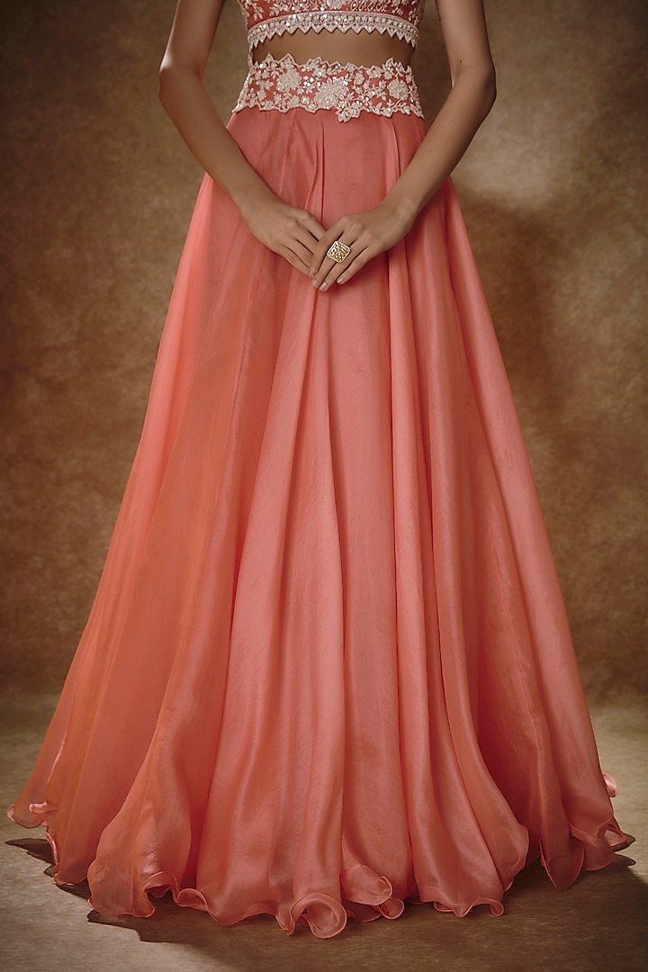 Coral Organza Bridal Lehenga Set by Anushree Reddy at Pernia's Pop Up Shop