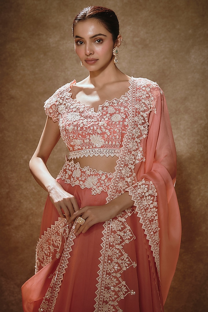 Coral Organza Bridal Lehenga Set by Anushree Reddy at Pernia's Pop Up Shop