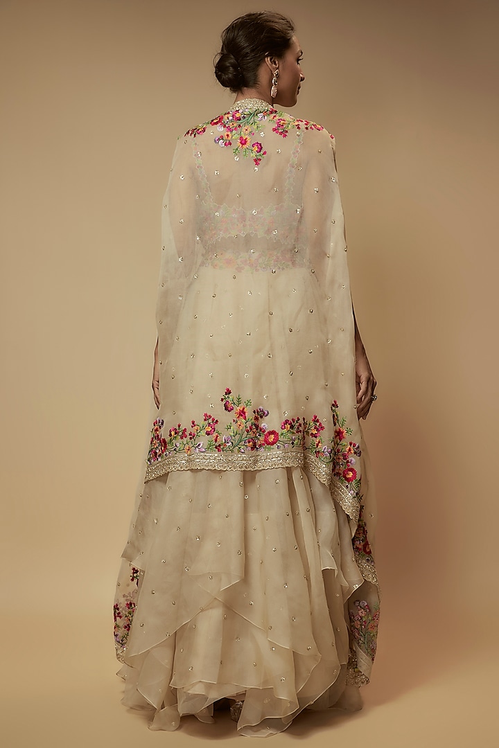 Ivory Organza Thread Embroidered Jacket Bridal Lehenga Set by Anushree Reddy at Pernia's Pop Up Shop