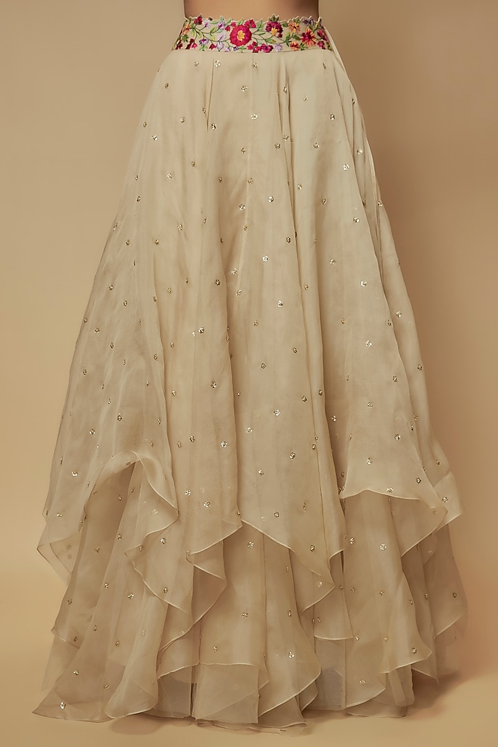 Ivory Organza Thread Embroidered Jacket Bridal Lehenga Set by Anushree Reddy at Pernia's Pop Up Shop