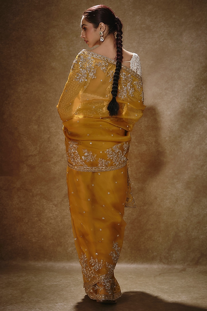 Mustard Organza Bridal Saree Set by Anushree Reddy at Pernia's Pop Up Shop
