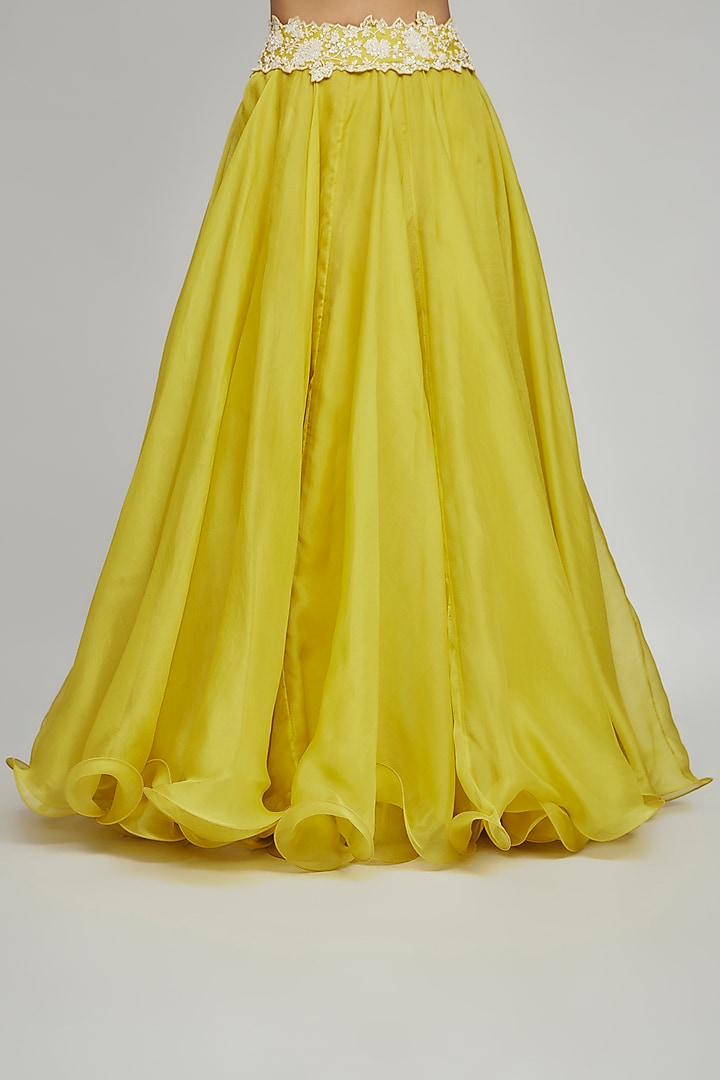 Yellow Organza Pearl Embroidered Cape Set by Anushree Reddy at Pernia's Pop Up Shop