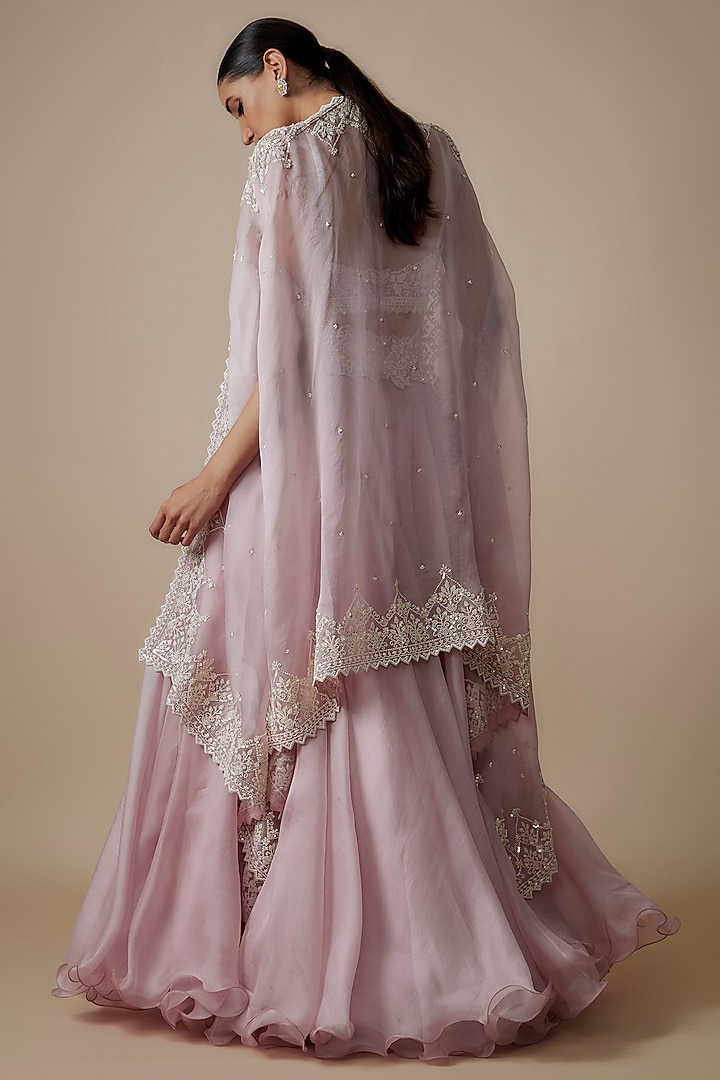 Pink Organza Pearl Embroidered Jacket Bridal Lehenga Set by Anushree Reddy at Pernia's Pop Up Shop