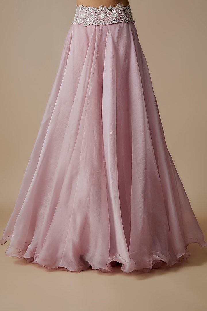 Pink Organza Pearl Embroidered Jacket Bridal Lehenga Set by Anushree Reddy at Pernia's Pop Up Shop