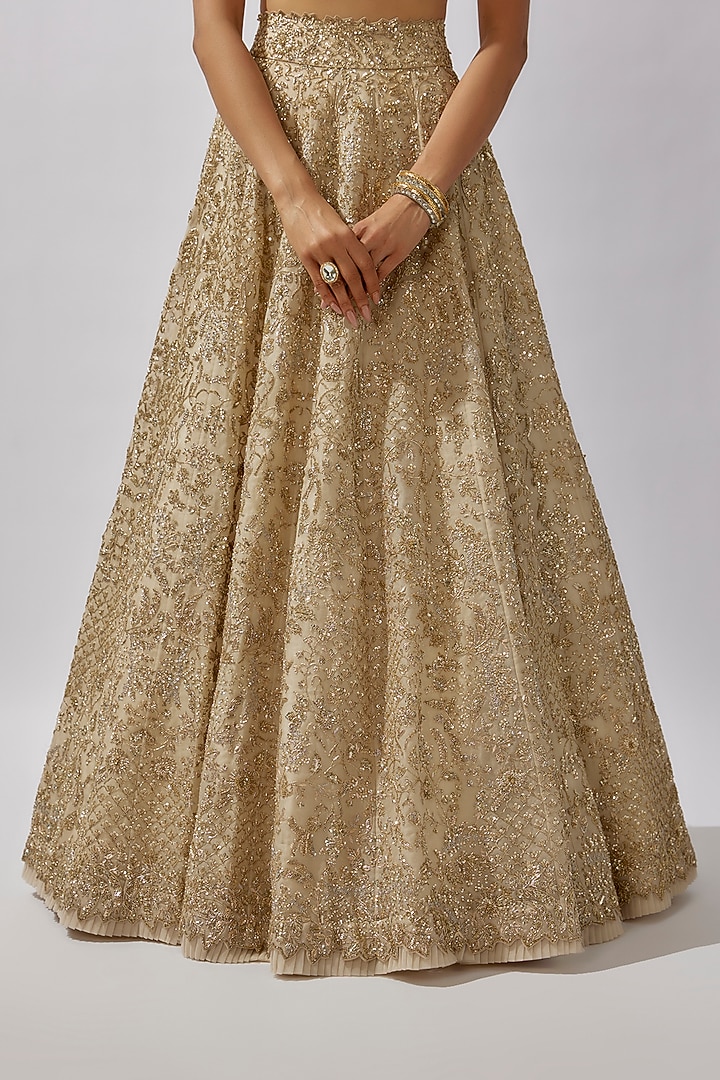 Ivory Organza Zardosi Hand Embroidered Bridal Lehenga Set by Anushree Reddy at Pernia's Pop Up Shop