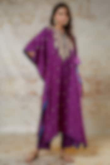 Purple Dupion Zardosi Embroidered Kaftan Set by Anushree Reddy at Pernia's Pop Up Shop