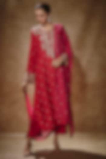 Red Dupion Silk Kurta Set by Anushree Reddy at Pernia's Pop Up Shop