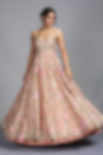 Blush Pink Embroidered Gown by Anushree Reddy