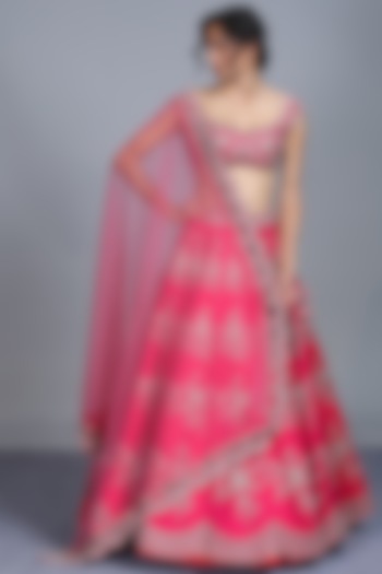 Hot Pink Embroidered Bridal Lehenga Set by Anushree Reddy at Pernia's Pop Up Shop