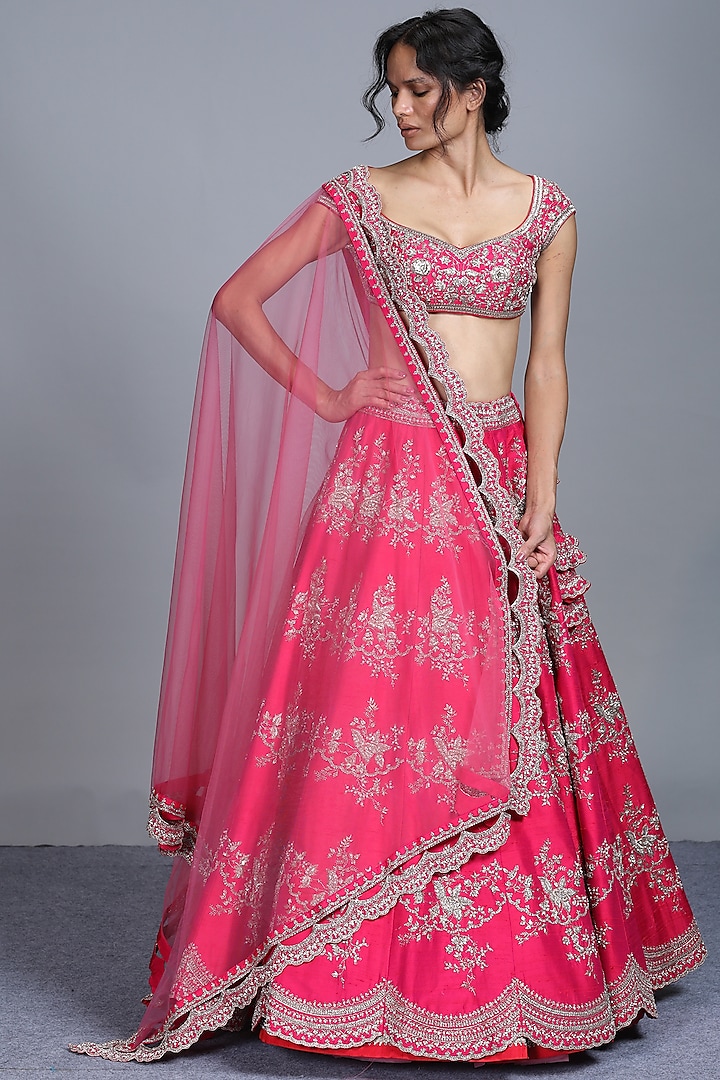 Hot Pink Embroidered Lehenga Set Design By Anushree Reddy At Pernias Pop Up Shop 2023 