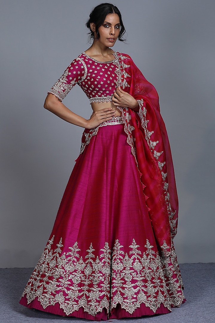 Magenta Embroidered Lehenga Set by Anushree Reddy