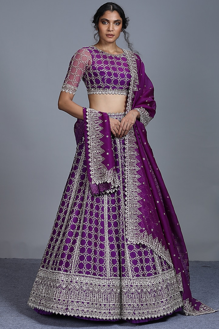 Purple Zardosi Embroidered Lehenga Set by Anushree Reddy