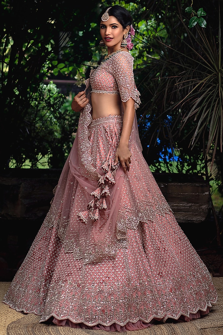 Pink Embroidered Lehenga Set by Anushree Reddy