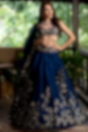 Navy Blue Sequins Embroidered Bridal Lehenga Set by Anushree Reddy at Pernia's Pop Up Shop