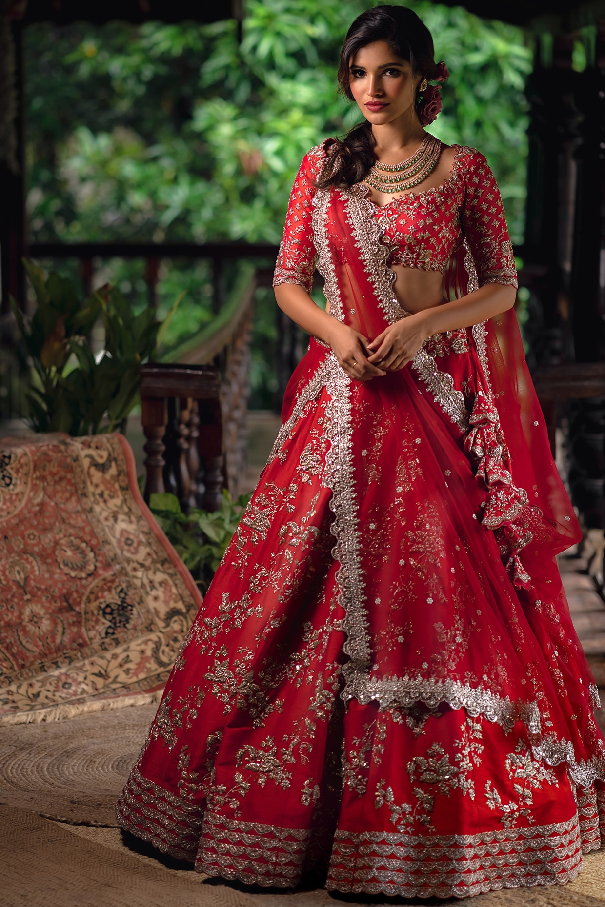 Red Embroidered Lehenga Set Design by Anushree Reddy at Pernia's Pop Up  Shop 2024