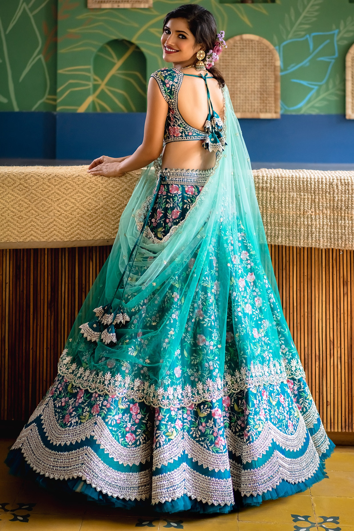 Peacock green Lehenga set – Kuro Clothing India