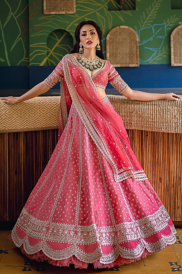 Cherry Red Bridal Lehenga Set by Anushree Reddy at Pernia's Pop Up Shop