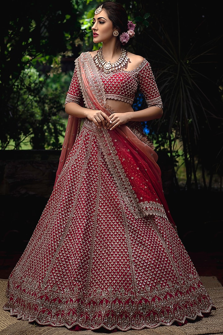 Cherry Red Embroidered Lehenga Set Design By Anushree Reddy At Pernias Pop Up Shop 2023 8883