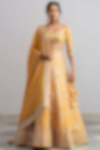 Mango Yellow Embroidered Lehenga Set by Anushree Reddy